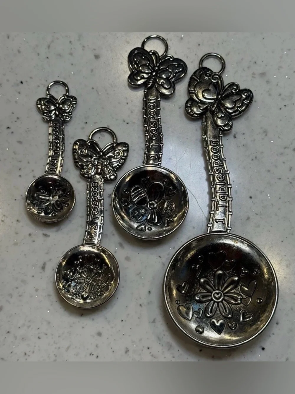 Ganz Embossed Measuring Spoons Butterflies Flowers Set of 4 Excellent Condition